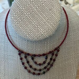 Robert Rose dainty ruby red crystal necklace choker antique gold